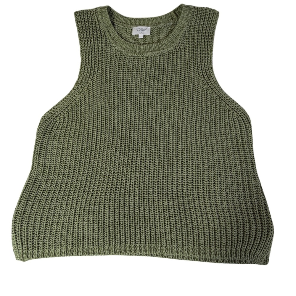 Gentle Fawn Olive Chunky Knit Sweater Tank Vest Large Cottagecore Boho